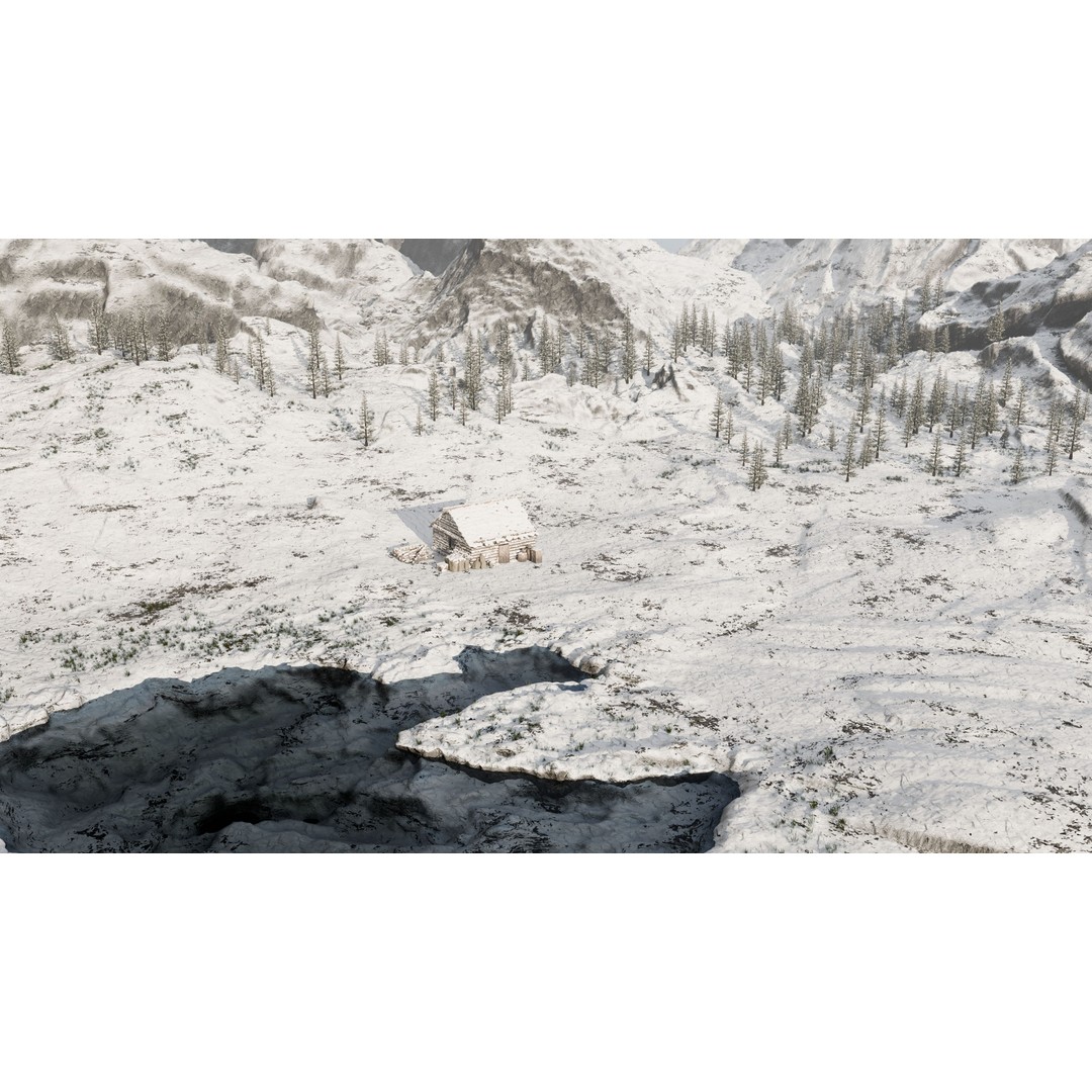 Snow Landscape Cabin 3D Model – High Poly Blender Scene with Textures - View 8