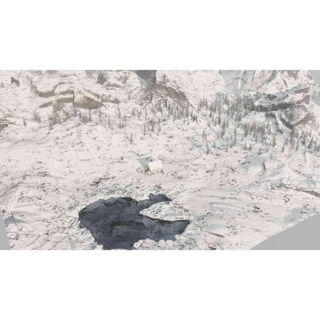 Snow Landscape Cabin 3D Model – High Poly Blender Scene with Textures - View 9