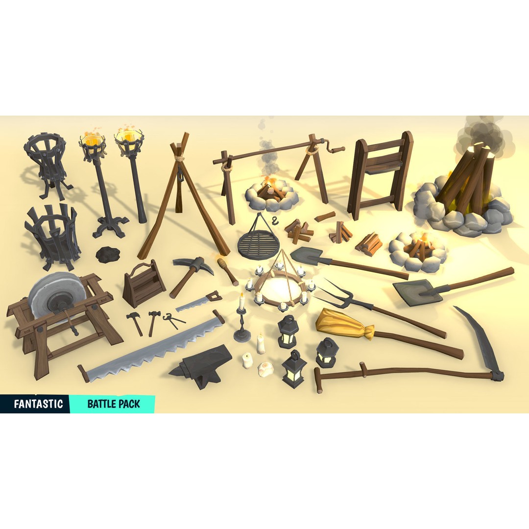 Battle Pack 3D Model – Low Poly Fantasy Assets for Games - View 12