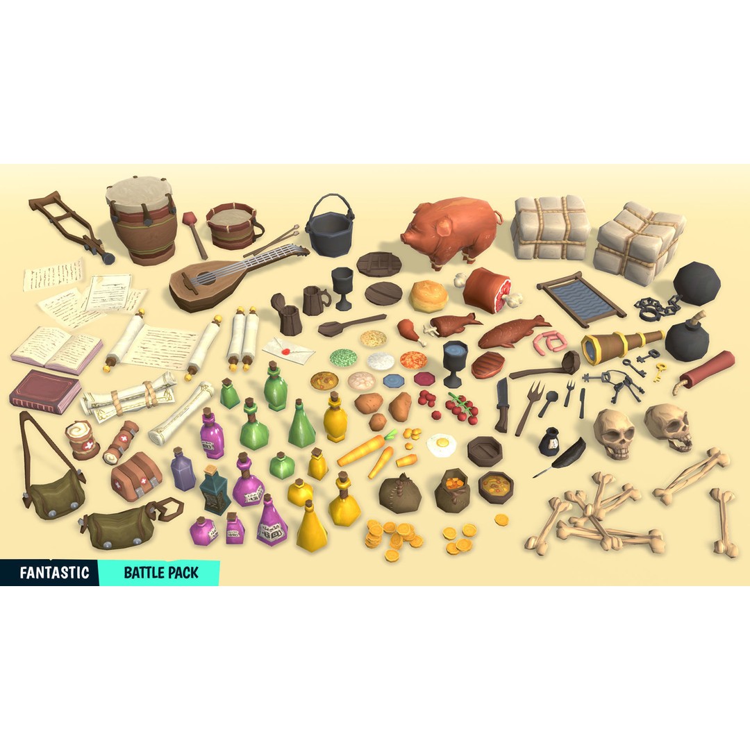 Battle Pack 3D Model – Low Poly Fantasy Assets for Games - View 14