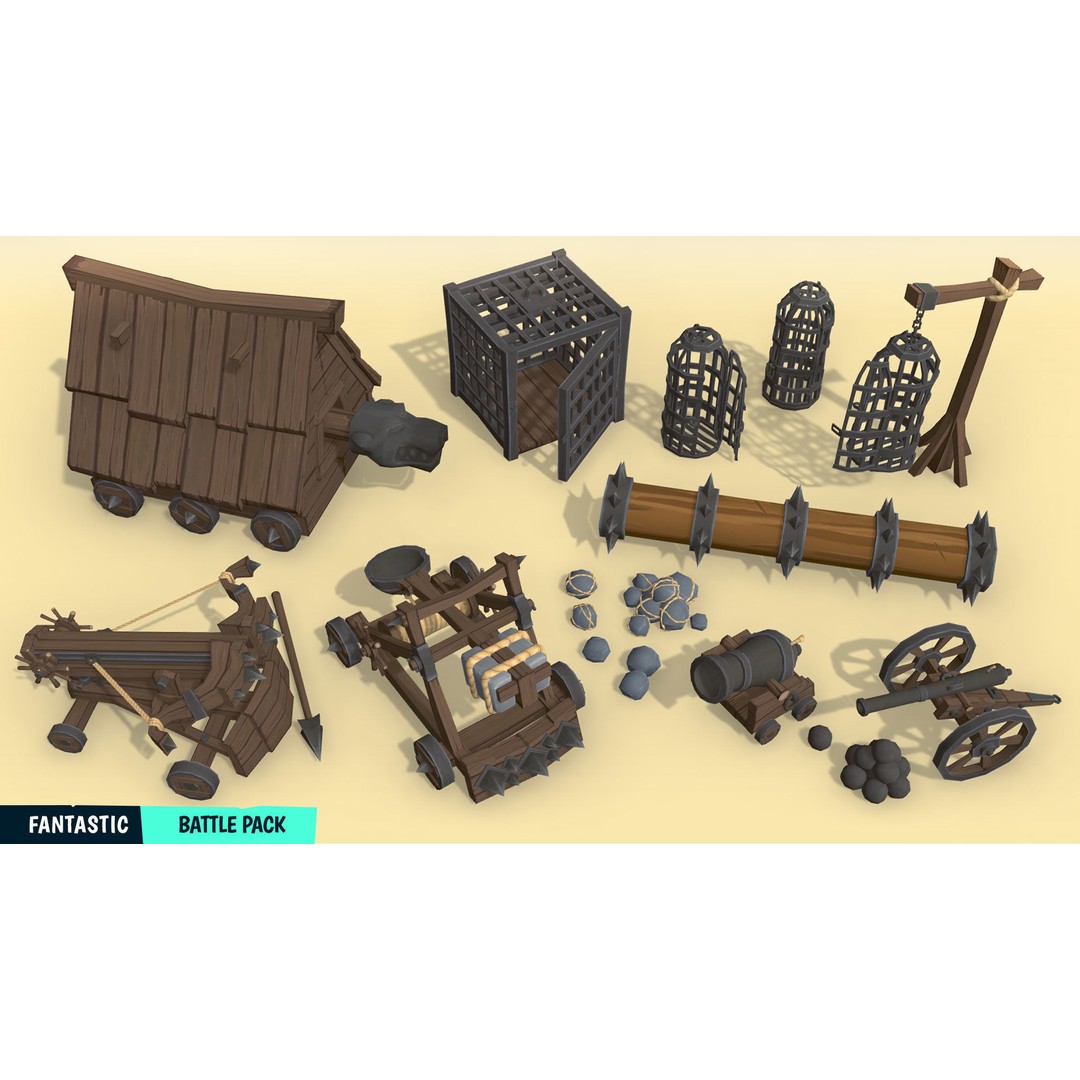 Battle Pack 3D Model – Low Poly Fantasy Assets for Games - View 4