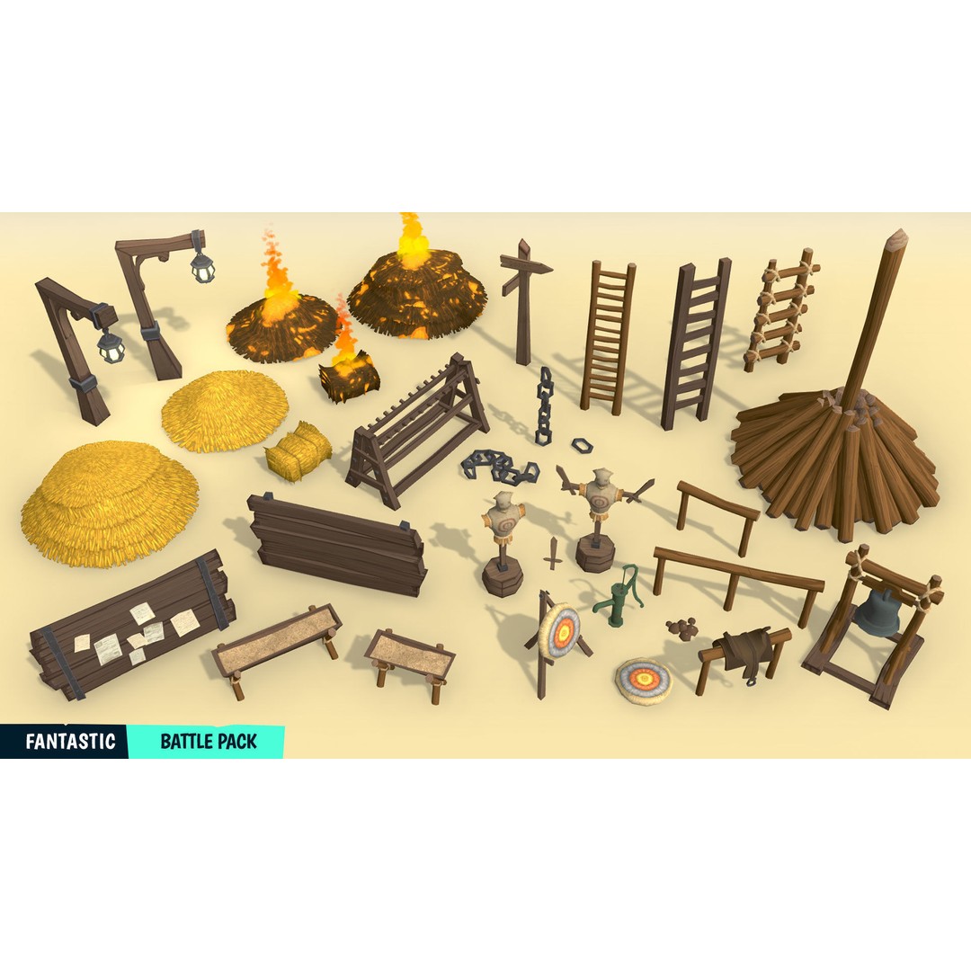 Battle Pack 3D Model – Low Poly Fantasy Assets for Games - View 9