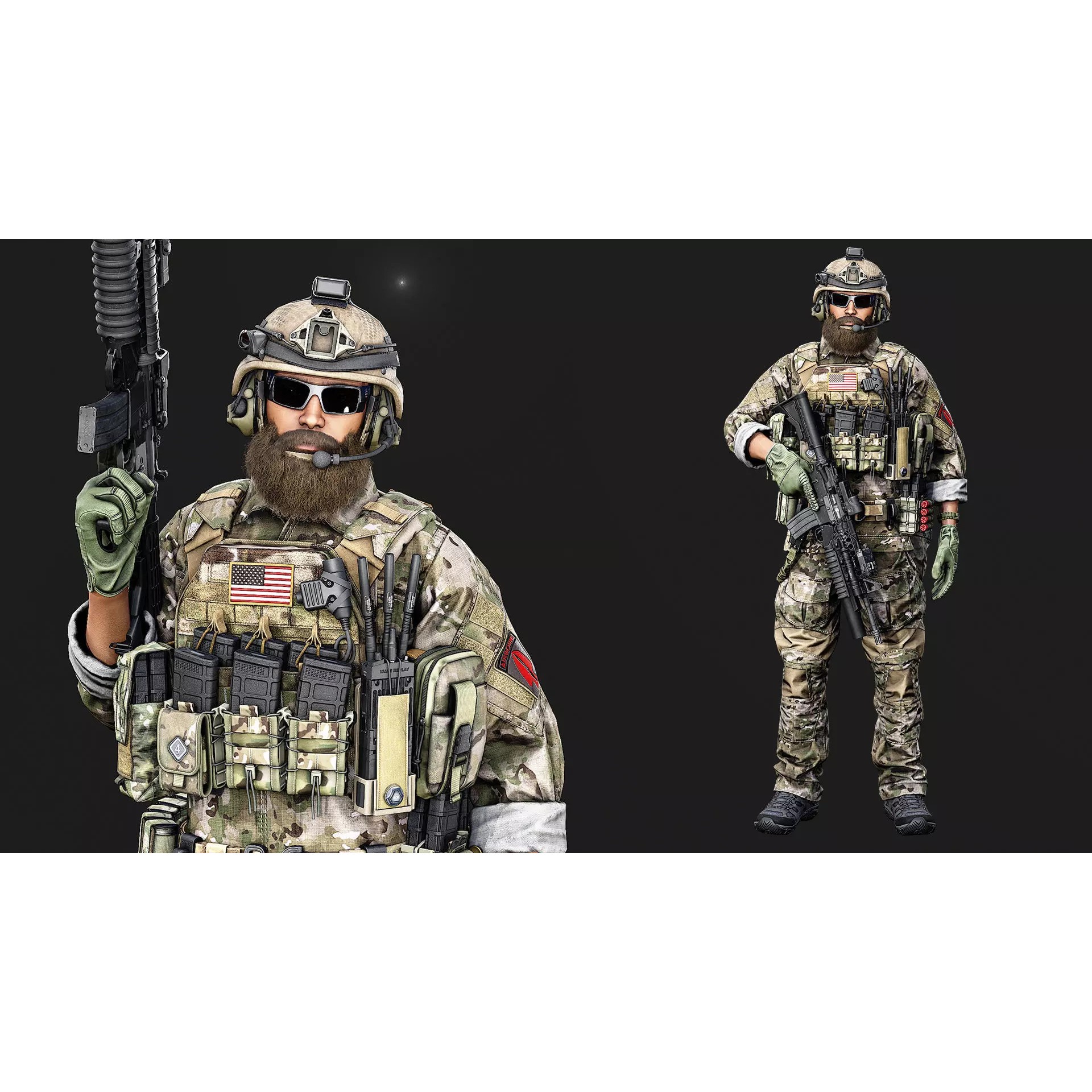 Modular US Special Forces Soldier - Low-Poly Game-Ready 3D Model - View 3