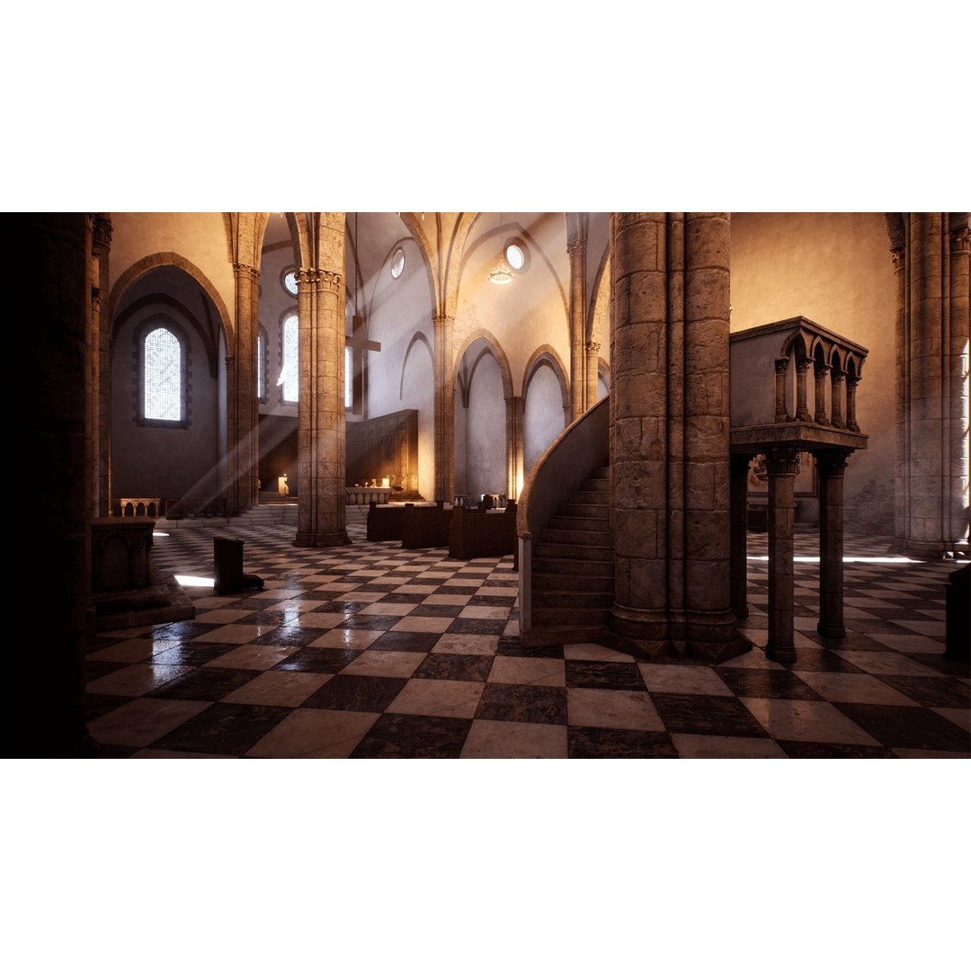 Medieval Church 3D Model – Low Poly Modular Architecture, PBR Textures - View 11