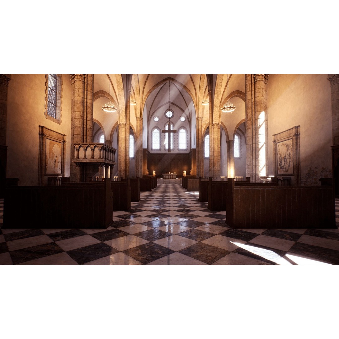 Medieval Church 3D Model – Low Poly Modular Architecture, PBR Textures - View 8
