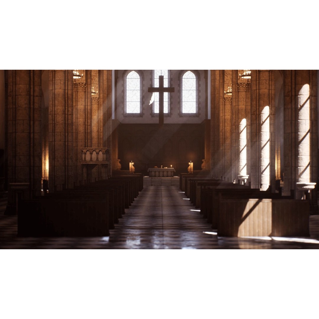Medieval Church 3D Model – Low Poly Modular Architecture, PBR Textures - View 9