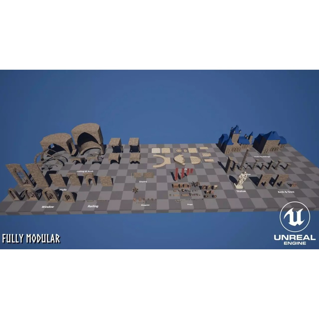 Modular Cathedral 3D Model – Low Poly Gothic Environment Asset, FBX
