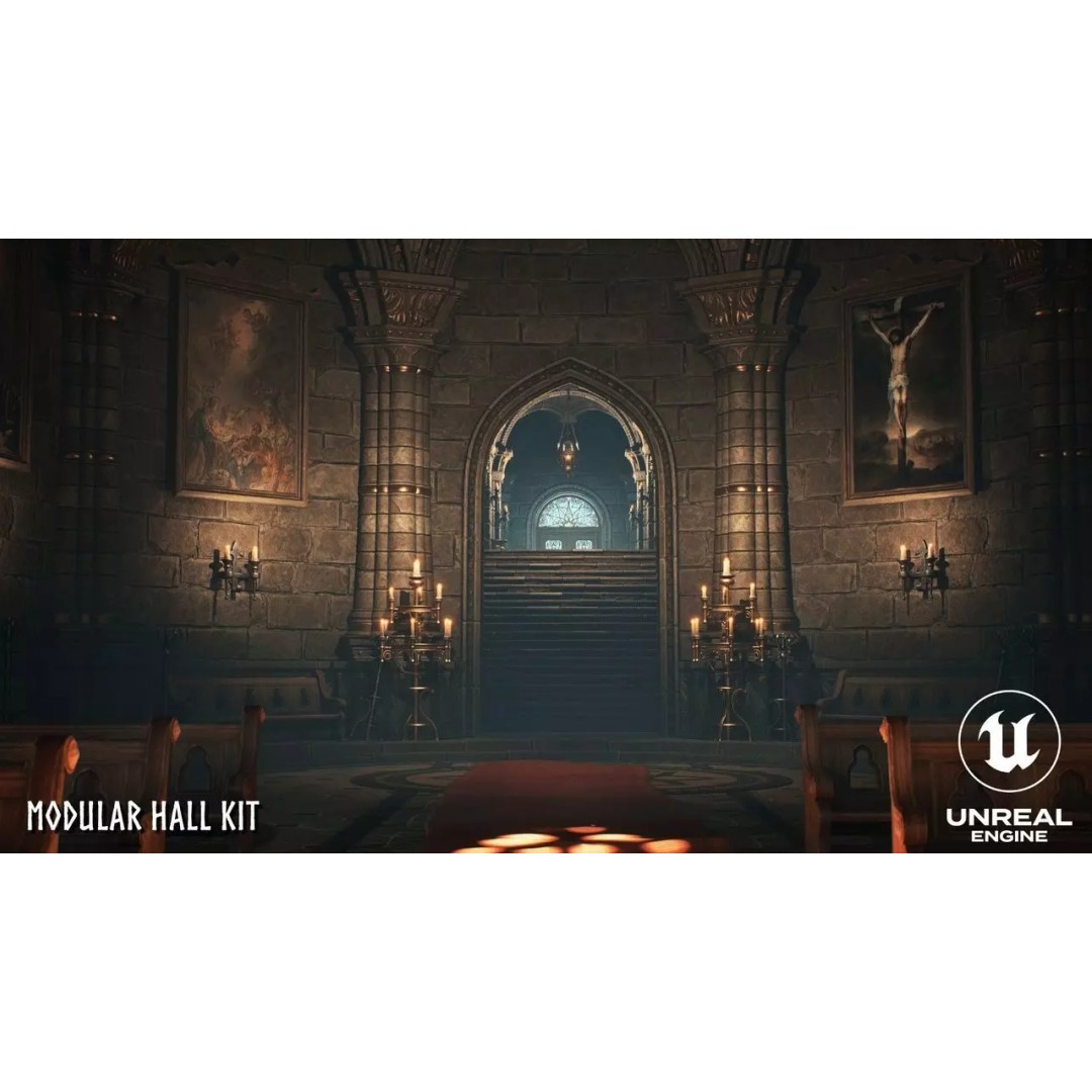 Modular Cathedral 3D Model – Low Poly Gothic Environment Asset, FBX - View 13