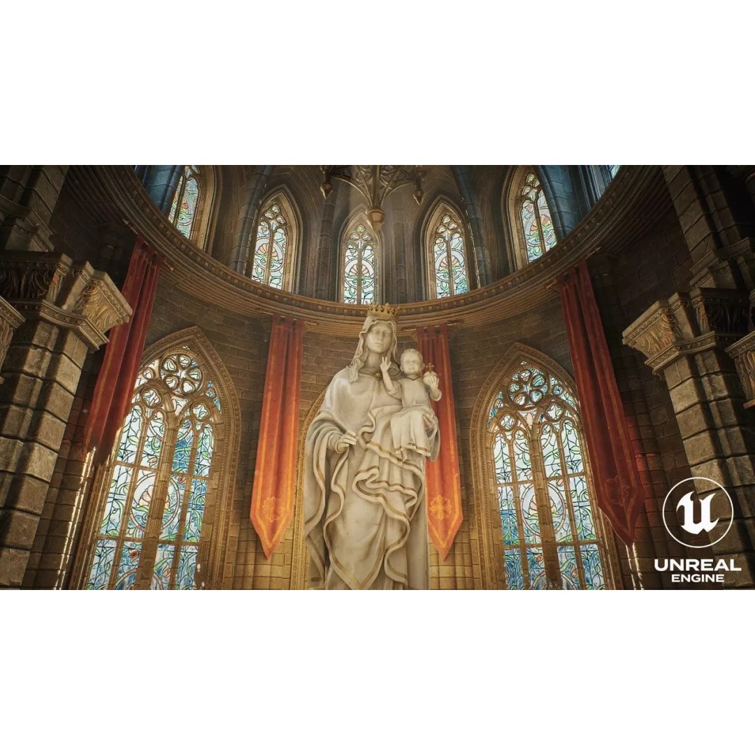 Modular Cathedral 3D Model – Low Poly Gothic Environment Asset, FBX - View 14