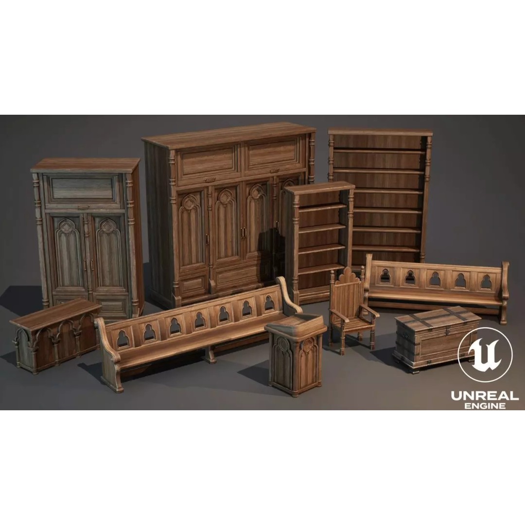 Modular Cathedral 3D Model – Low Poly Gothic Environment Asset, FBX - View 17