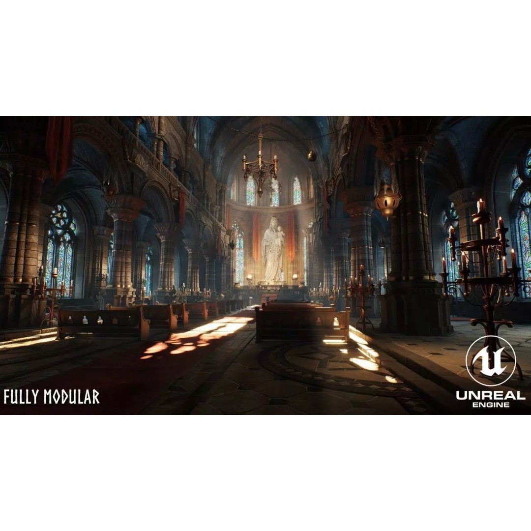 Modular Cathedral 3D Model – Low Poly Gothic Environment Asset, FBX - View 2