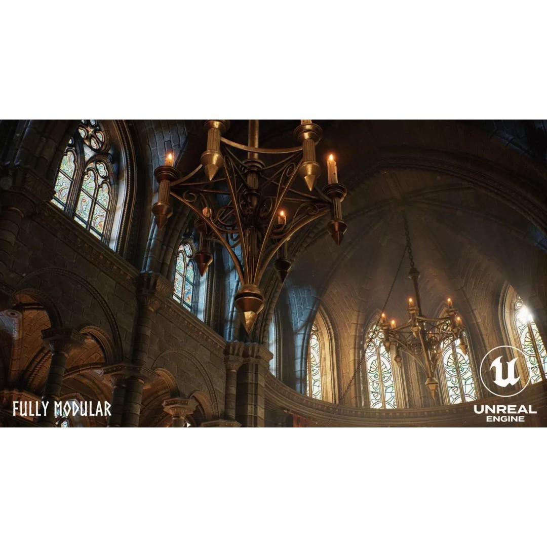 Modular Cathedral 3D Model – Low Poly Gothic Environment Asset, FBX - View 8