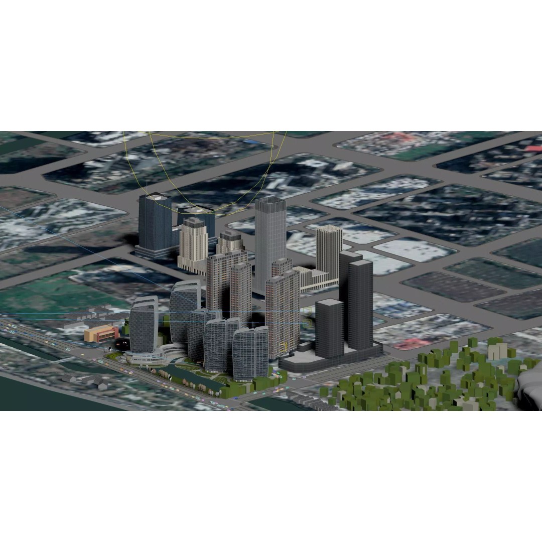 Sunset Waterfront Skyline 3D Model – Modern Glass Towers, PBR Textures - View 12