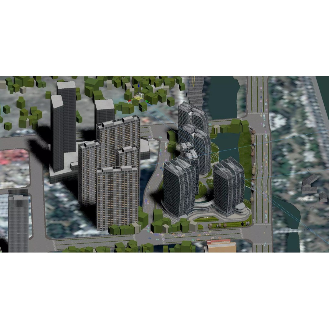 Sunset Waterfront Skyline 3D Model – Modern Glass Towers, PBR Textures - View 13