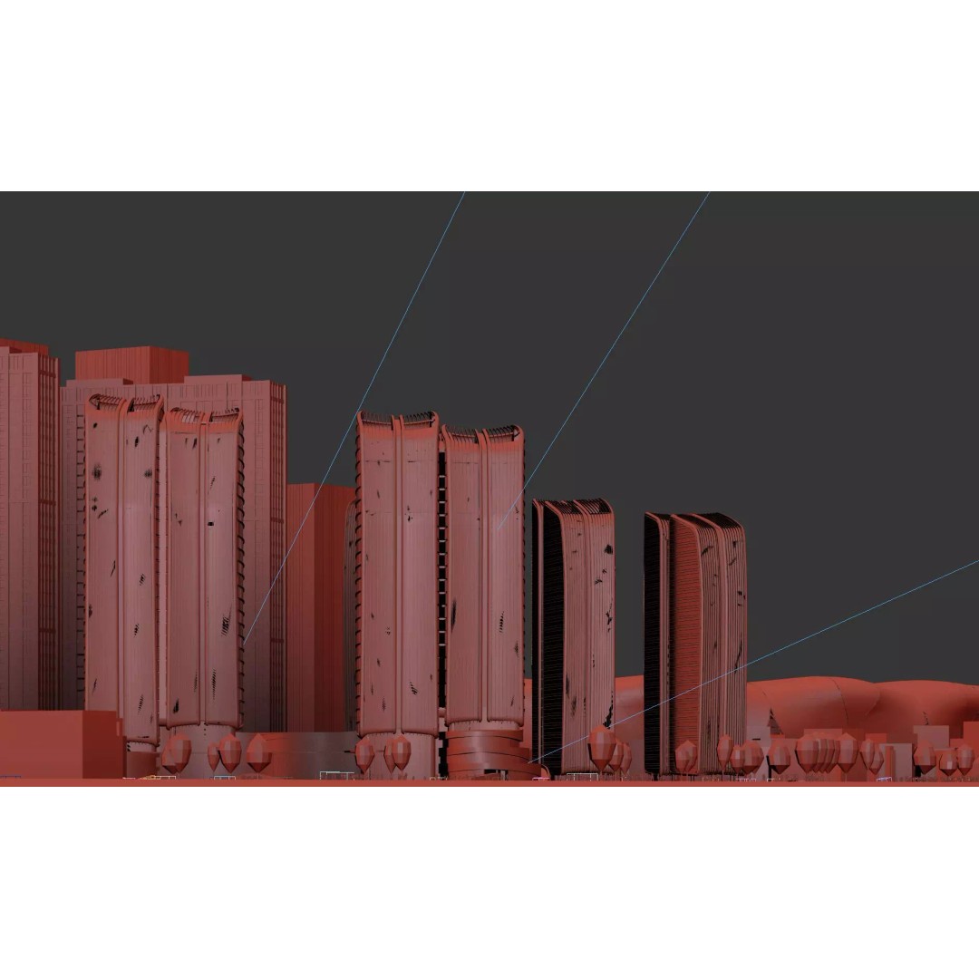 Sunset Waterfront Skyline 3D Model – Modern Glass Towers, PBR Textures - View 15