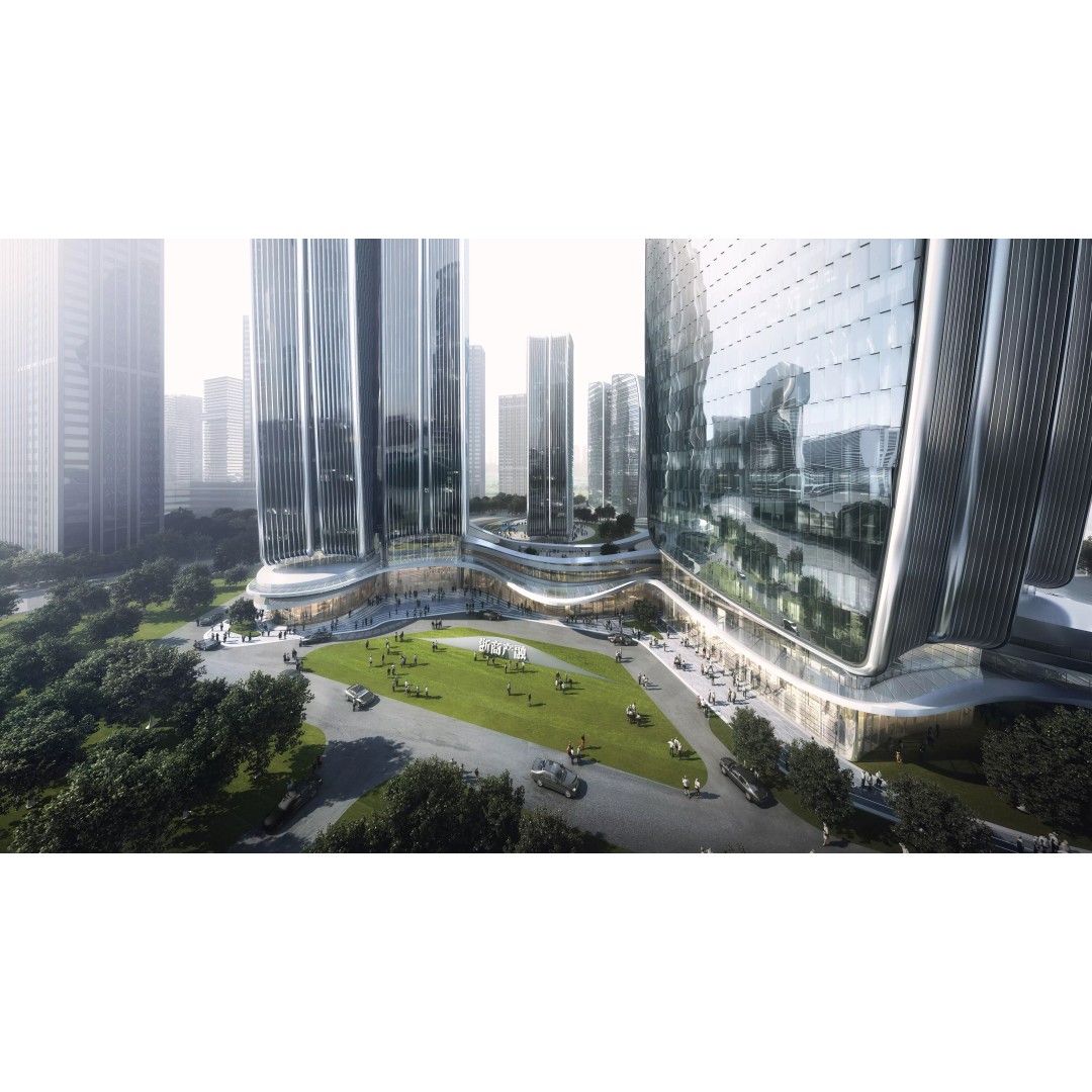 Sunset Waterfront Skyline 3D Model – Modern Glass Towers, PBR Textures - View 5