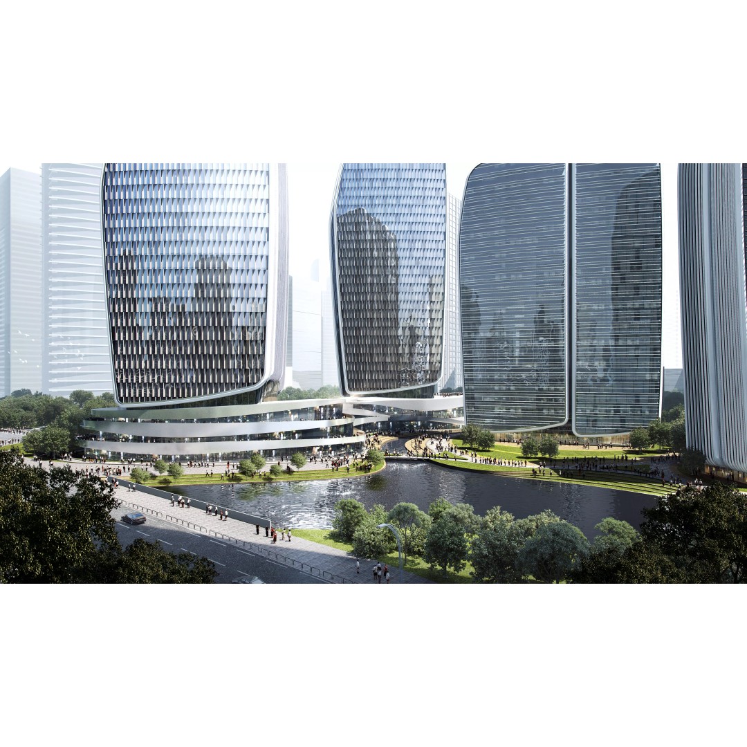 Sunset Waterfront Skyline 3D Model – Modern Glass Towers, PBR Textures - View 9