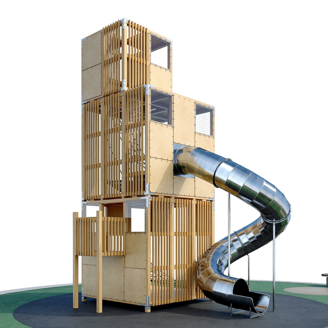 Children's Play Complex Tower 3D Model – High-Quality Game Asset, FBX, OBJ - View 3