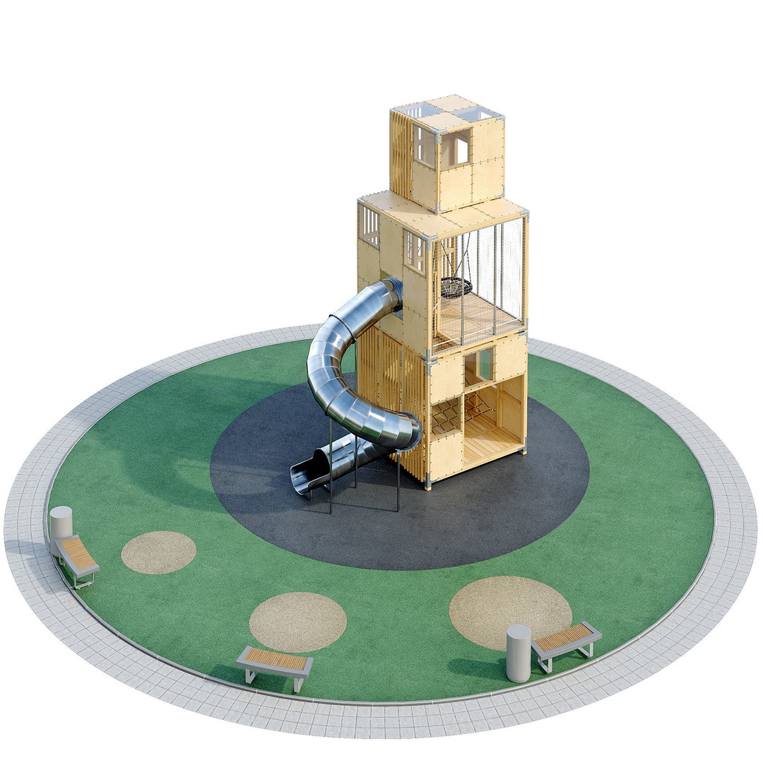 Children's Play Complex Tower 3D Model – High-Quality Game Asset, FBX, OBJ - View 7