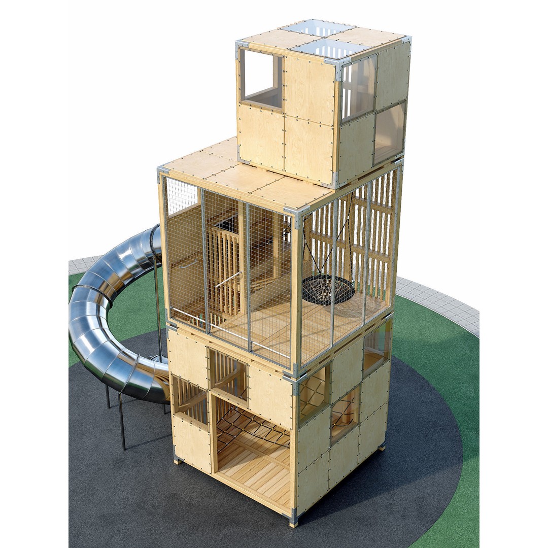 Children's Play Complex Tower 3D Model – High-Quality Game Asset, FBX, OBJ - View 9
