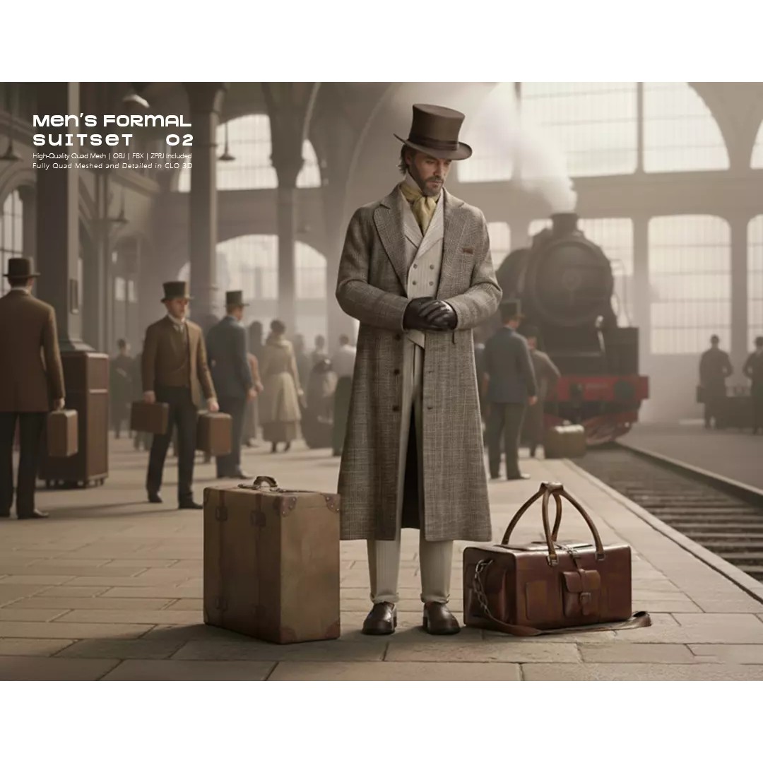 Victorian Formal Suit Set 3D Model – Game-Ready Character Asset, OBJ, FBX - View 2