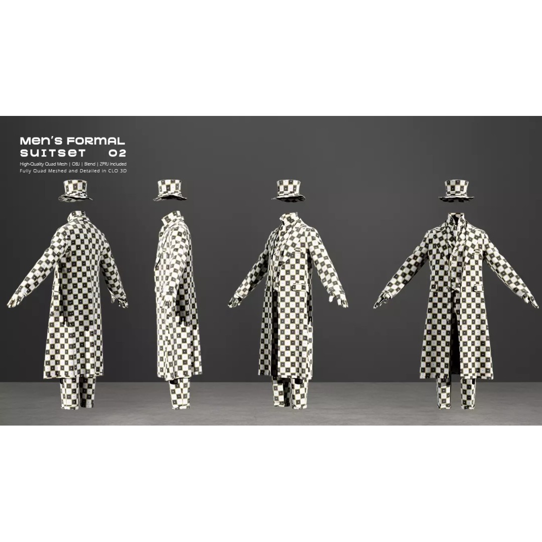Victorian Formal Suit Set 3D Model – Game-Ready Character Asset, OBJ, FBX - View 6