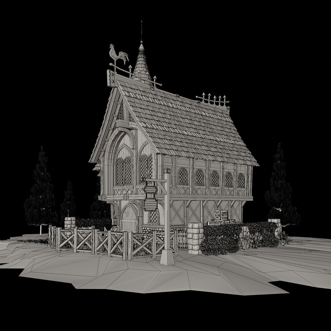 Medieval Building 3D Model – Stylized Low-Poly Game Asset, FBX