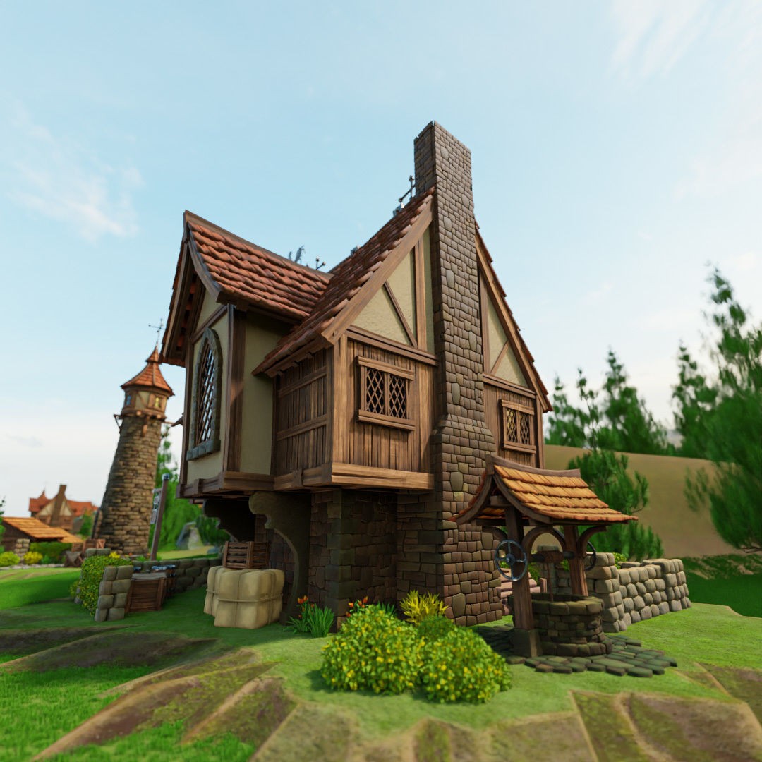 Medieval Building 3D Model – Stylized Low-Poly Game Asset, FBX - View 10
