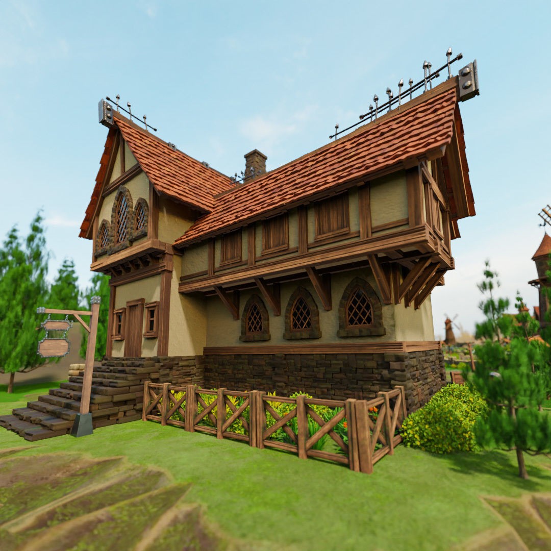 Medieval Building 3D Model – Stylized Low-Poly Game Asset, FBX - View 14