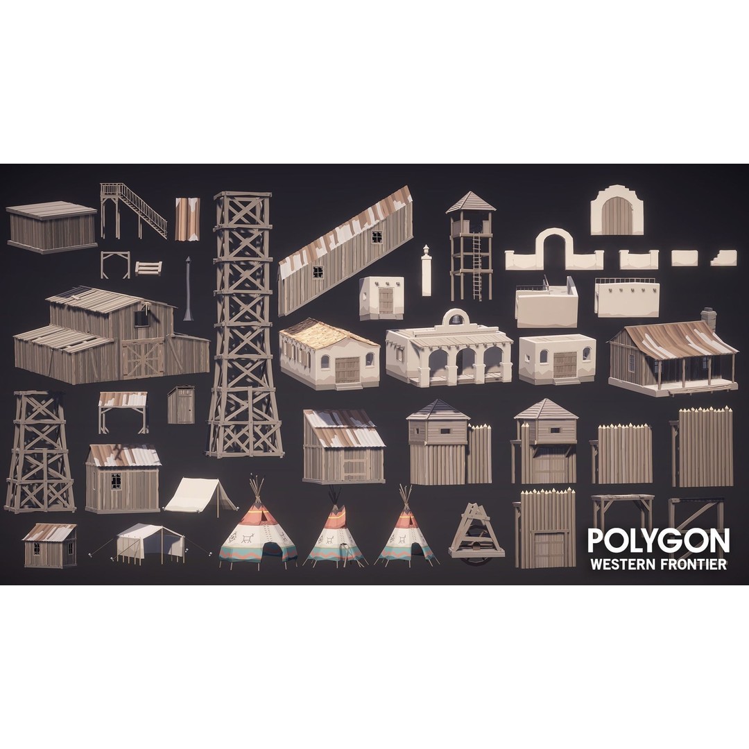 Western Frontier 3D Model – Low Poly Game Asset, FBX, PBR Textures