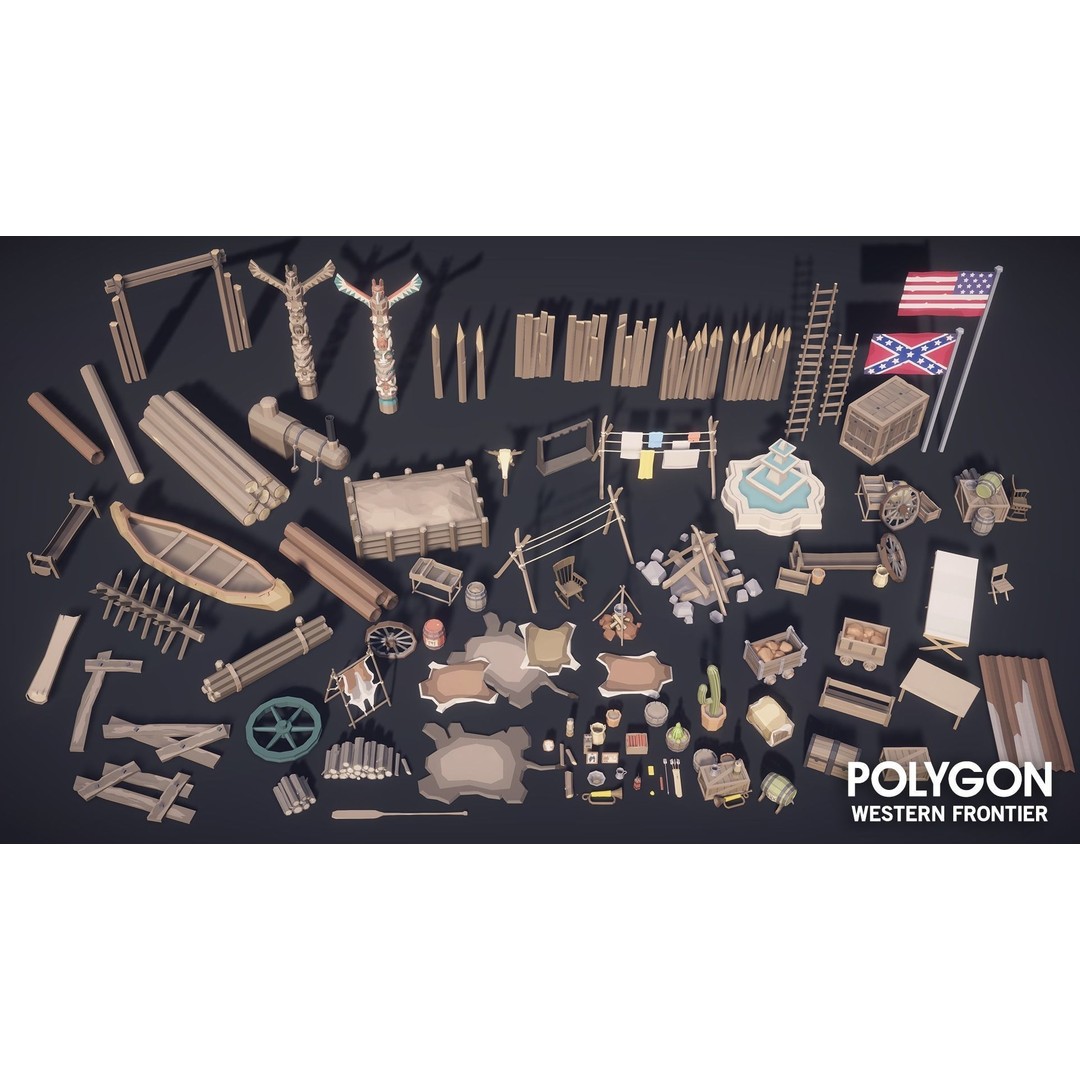 Western Frontier 3D Model – Low Poly Game Asset, FBX, PBR Textures - View 22