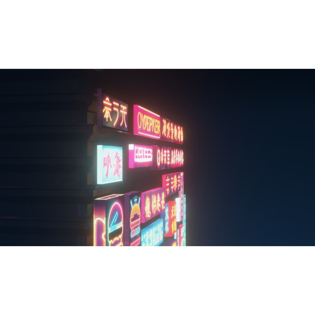Neon Signs 3D Model – Low Poly Japanese Light Pack, FBX