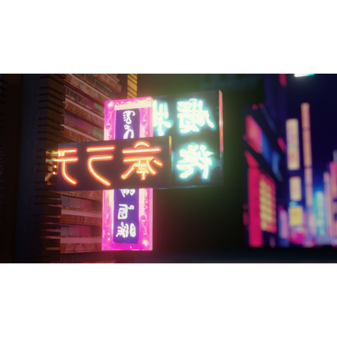 Neon Signs 3D Model – Low Poly Japanese Light Pack, FBX - View 13