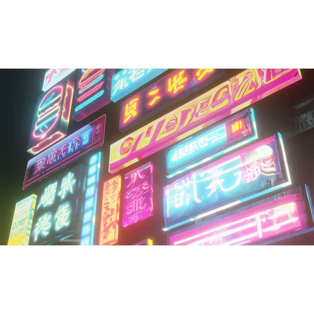 Neon Signs 3D Model – Low Poly Japanese Light Pack, FBX - View 4