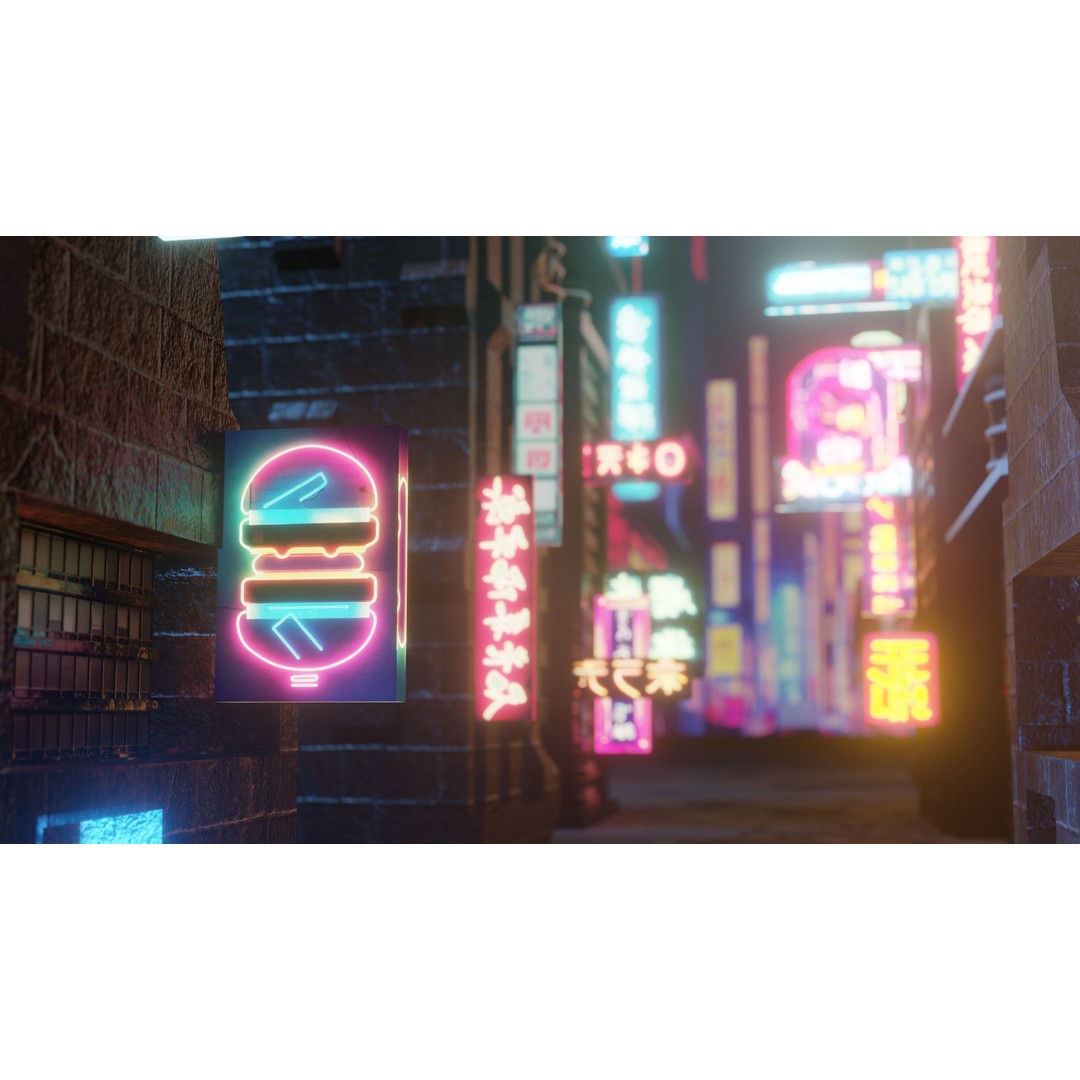 Neon Signs 3D Model – Low Poly Japanese Light Pack, FBX - View 5