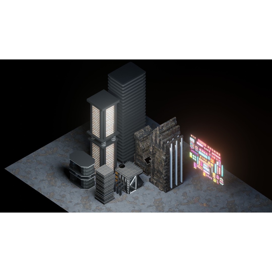 Neon Signs 3D Model – Low Poly Japanese Light Pack, FBX - View 6