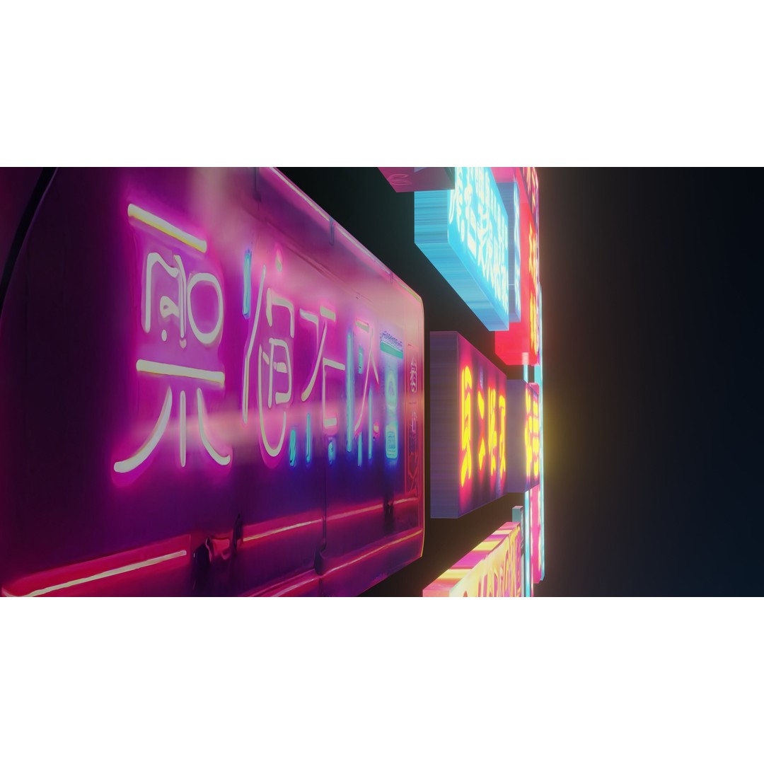 Neon Signs 3D Model – Low Poly Japanese Light Pack, FBX - View 9