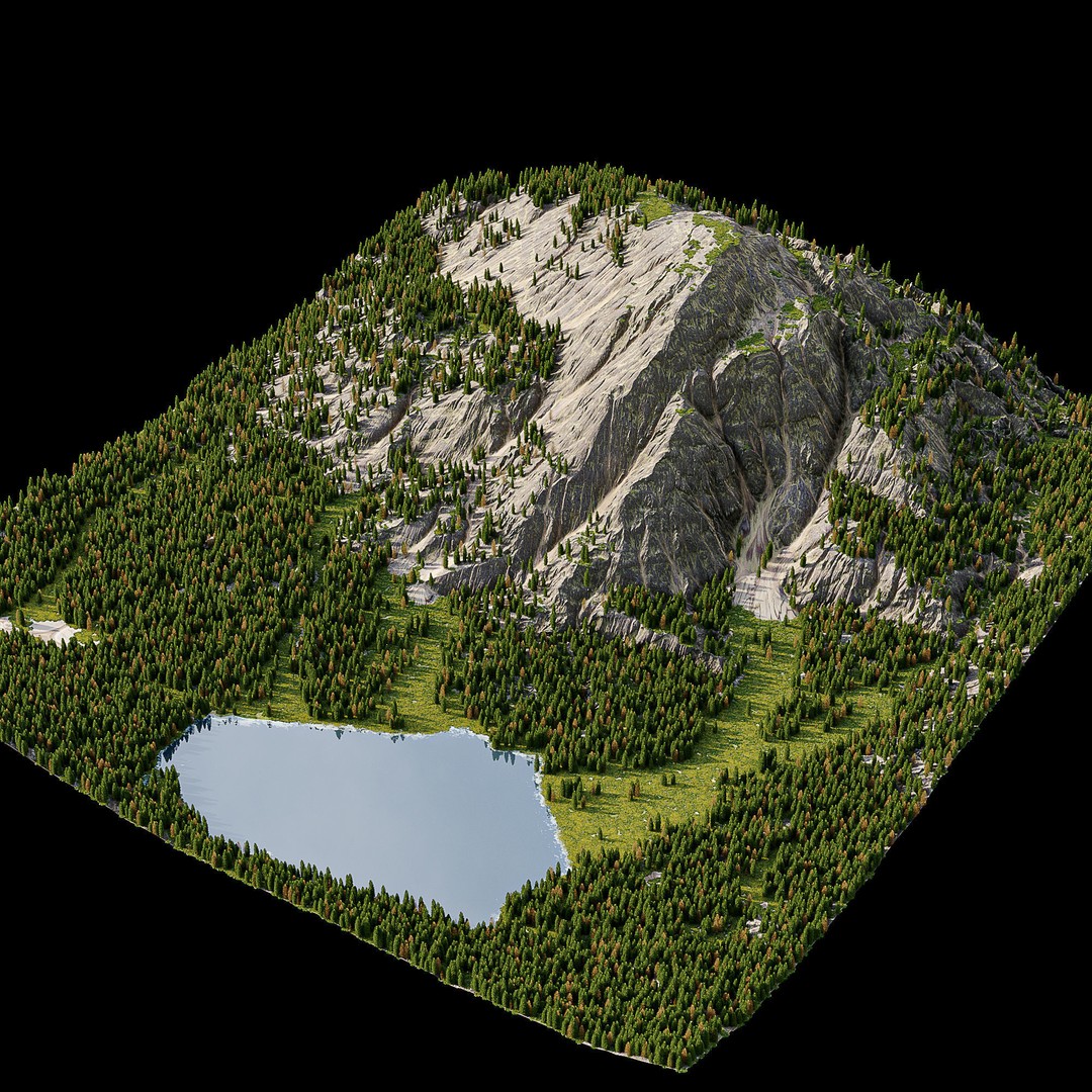 Mountain Landscape 3D Model – High Poly Terrain with Lake, FBX - View 3