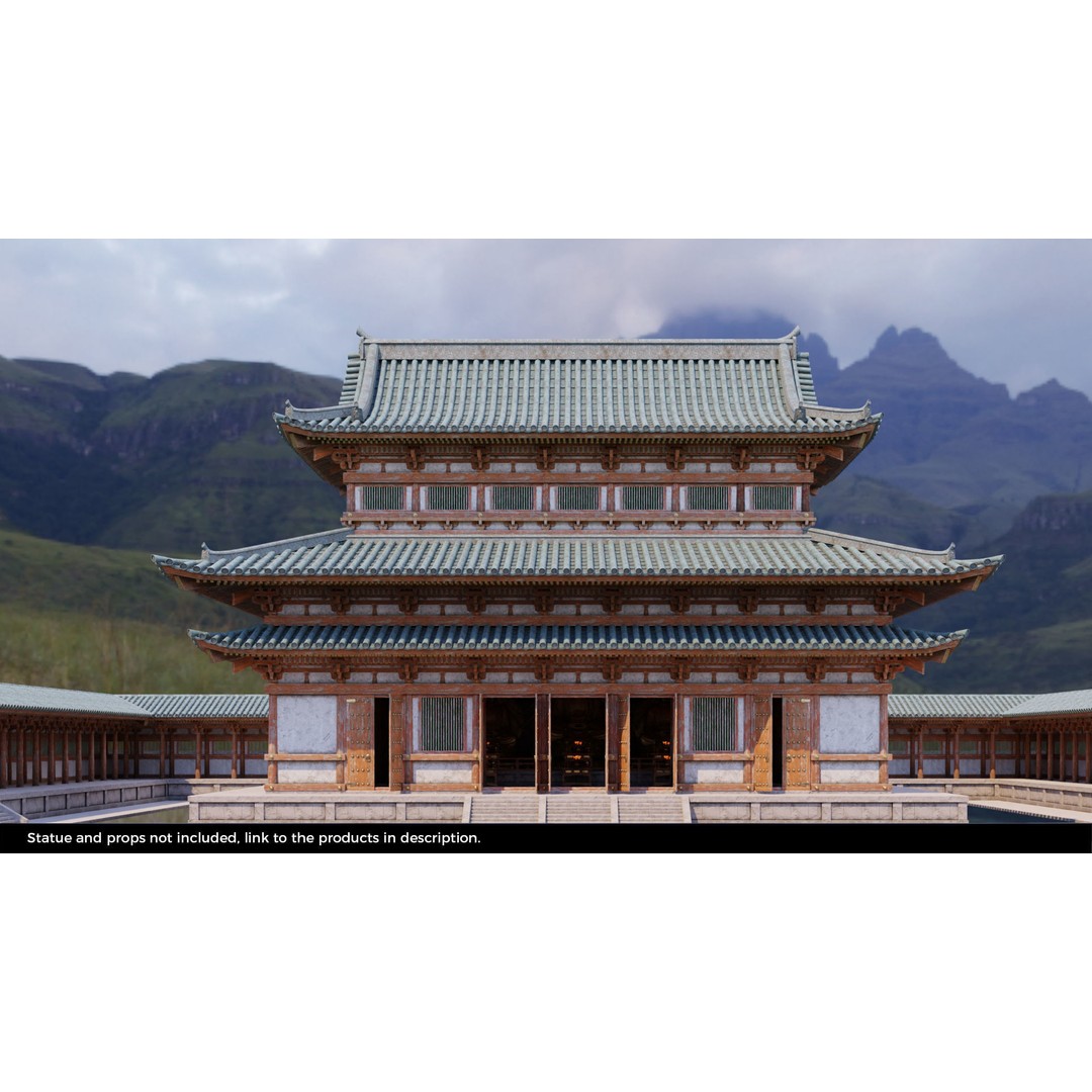 Japanese Temple 3D Model – Modular PBR Architecture, FBX, OBJ - View 10