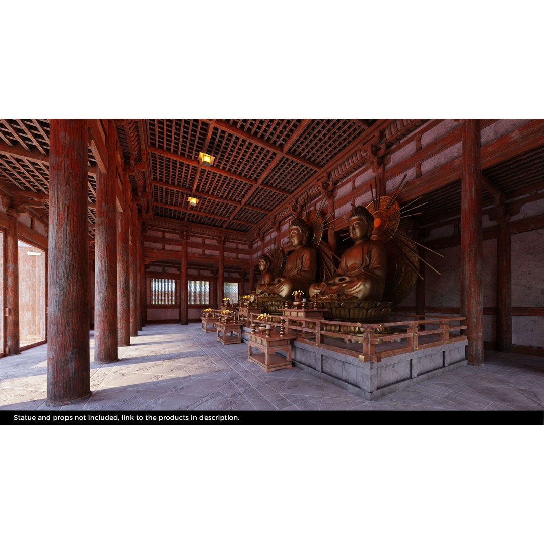 Japanese Temple 3D Model – Modular PBR Architecture, FBX, OBJ - View 11