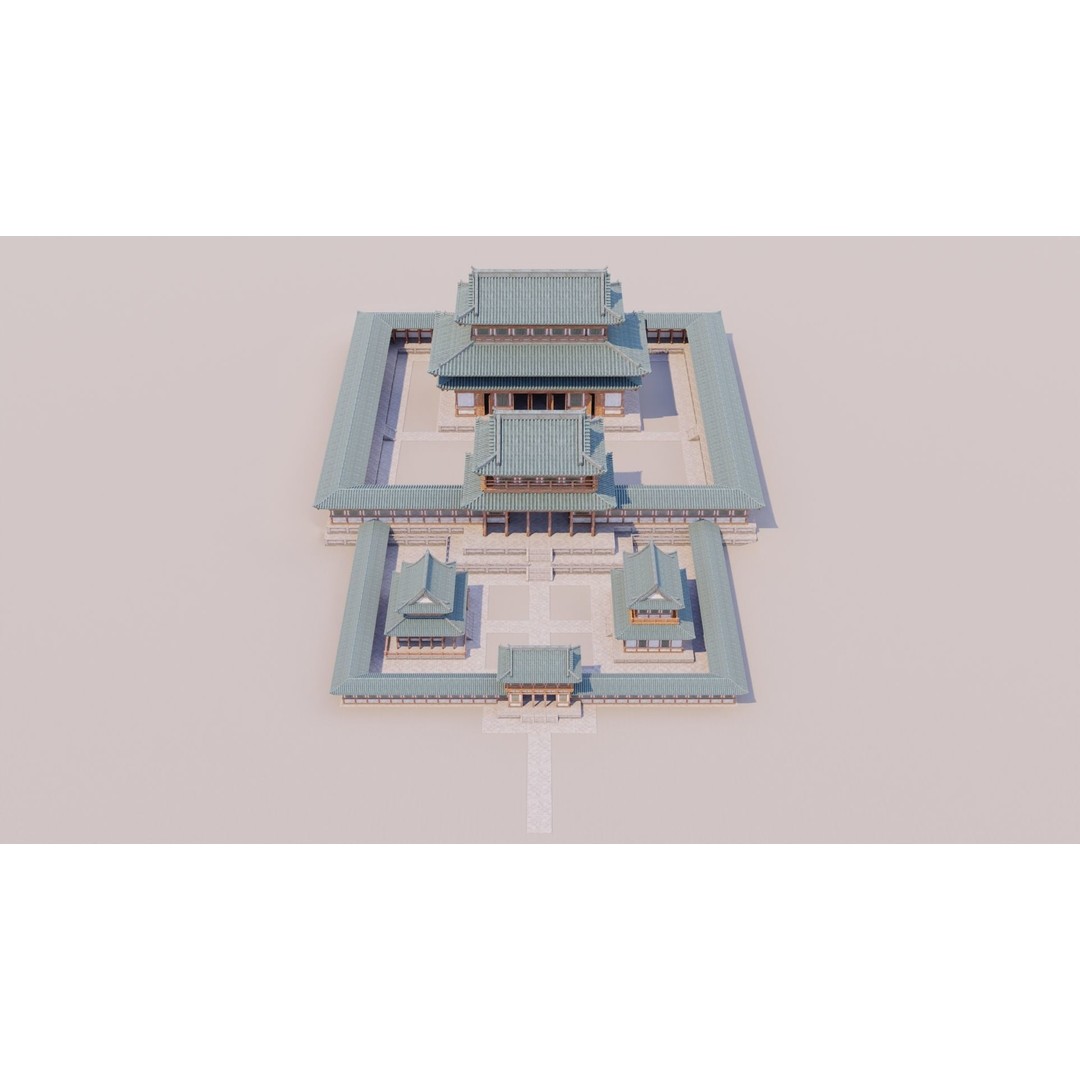 Japanese Temple 3D Model – Modular PBR Architecture, FBX, OBJ - View 12
