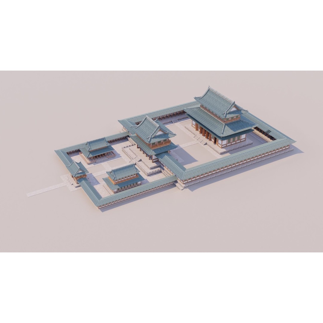 Japanese Temple 3D Model – Modular PBR Architecture, FBX, OBJ - View 14