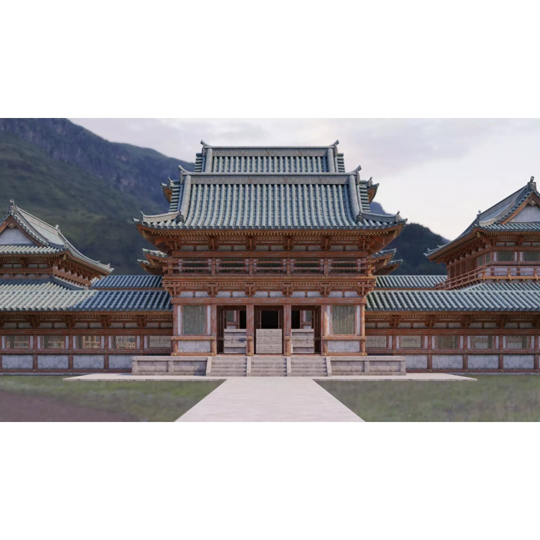 Japanese Temple 3D Model – Modular PBR Architecture, FBX, OBJ - View 2