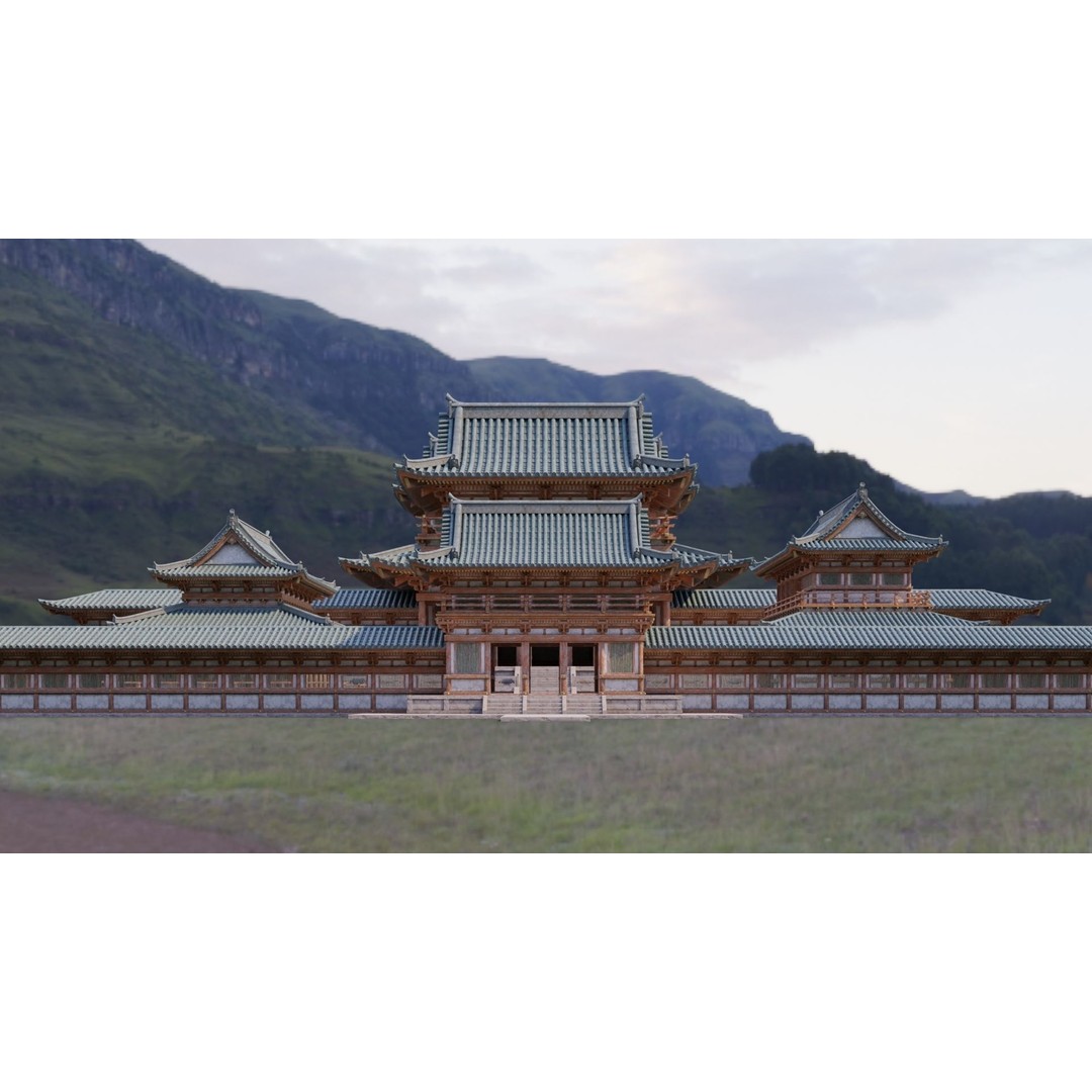 Japanese Temple 3D Model – Modular PBR Architecture, FBX, OBJ - View 3