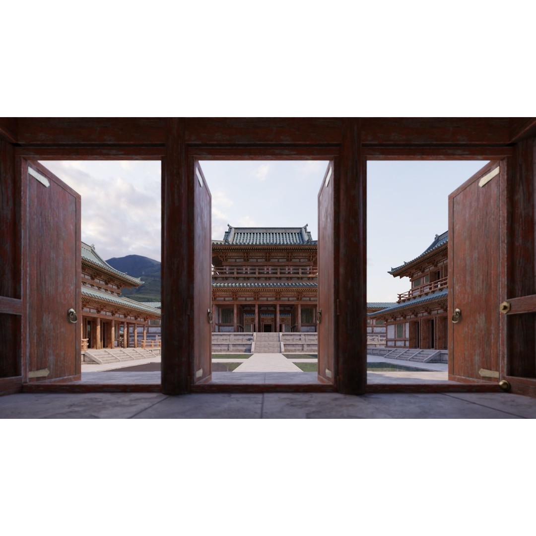Japanese Temple 3D Model – Modular PBR Architecture, FBX, OBJ - View 4