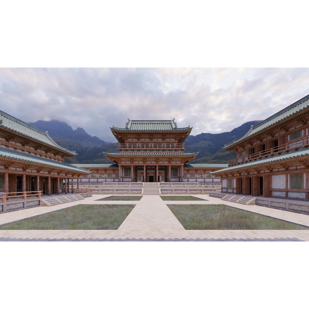Japanese Temple 3D Model – Modular PBR Architecture, FBX, OBJ - View 5