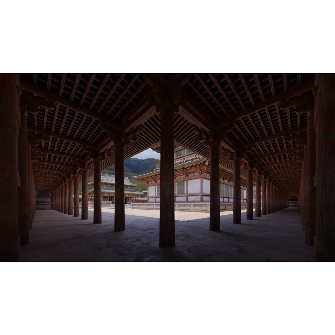 Japanese Temple 3D Model – Modular PBR Architecture, FBX, OBJ - View 6