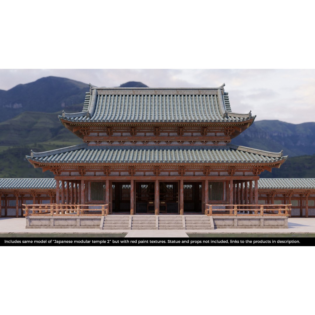 Japanese Temple 3D Model – Modular PBR Architecture, FBX, OBJ - View 7