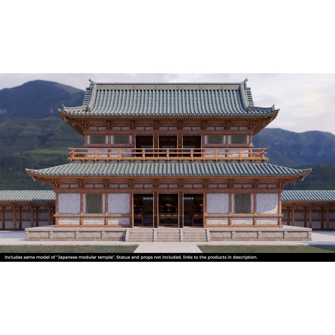 Japanese Temple 3D Model – Modular PBR Architecture, FBX, OBJ - View 8