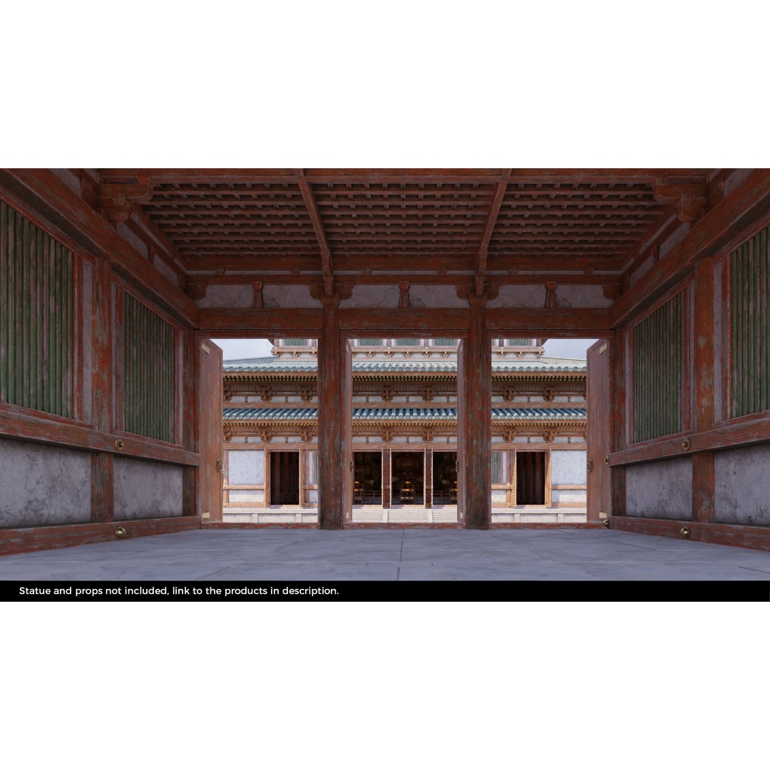 Japanese Temple 3D Model – Modular PBR Architecture, FBX, OBJ - View 9